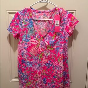 Lilly Pulitzer Pink and Blue Tropical Short Sleeve Top